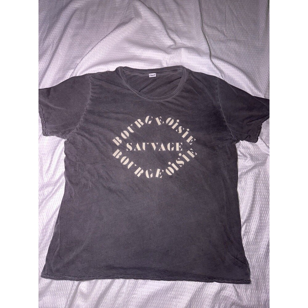 Clare V. Bourgeoisie Sauvage Graphic Tee Shirt Faded Gray / Black Women's Size L